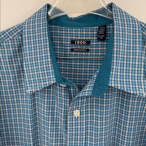 Izod Men's Ocean Blue and White Plaid Button Down Shirt Size 3XL STUNNING SHIRT!